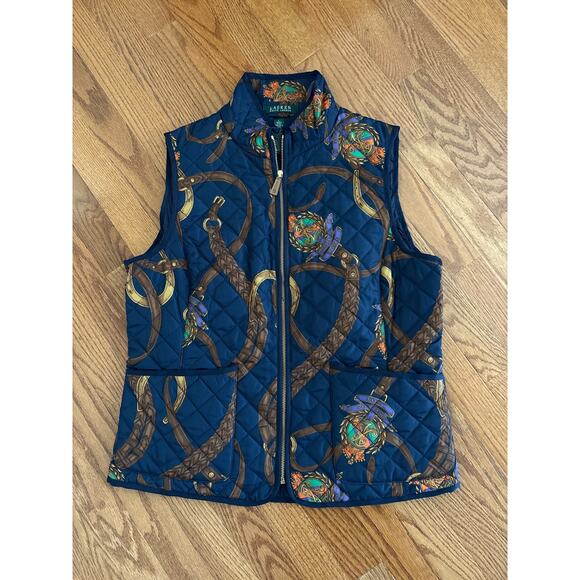 Lauren Ralph Lauren Vintage Equestrian Themed Puffer quilted Vest Womens Size L - Picture 1 of 8
